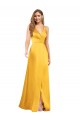 Shop Halter A-Line Formal Silky Satin Bridesmaid Dress / Prom Dress with V-Neckline and Slit