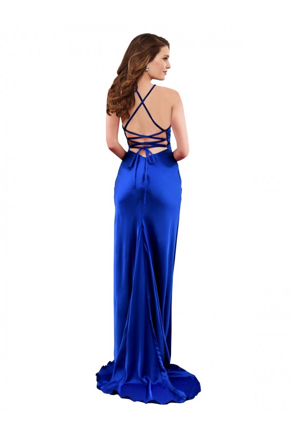Shop Open Back Cowl Neck Long Formal Silky Satin Bridesmaid Dress / Prom Dress