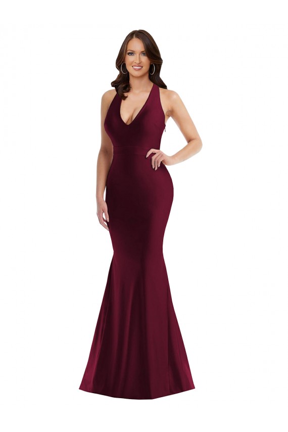 Shop Plunge Neckline Cutout Low Back Formal Silky Satin Mermaid Bridesmaid Dress / Prom Dress