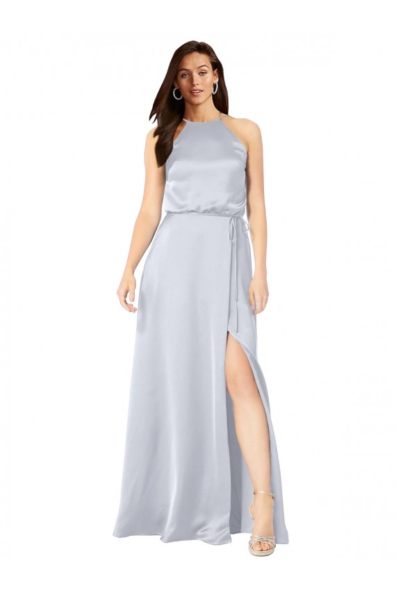 Shop Halter Neck Formal Silky Satin Bridesmaid Dress with Strappy Back