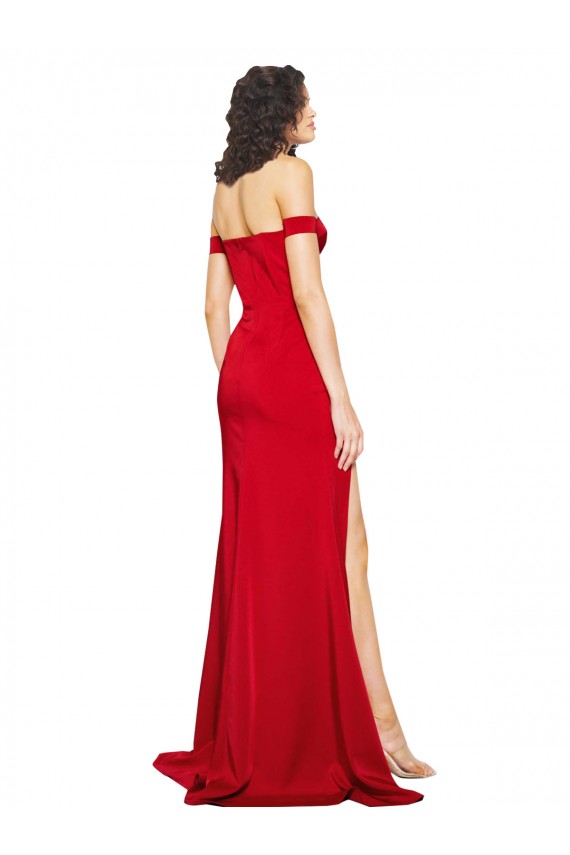 Shop Off the Shoulder Sweetheart Bustier Style Formal Silky Satin Bridesmaid Dress / Prom Dress with Side Split