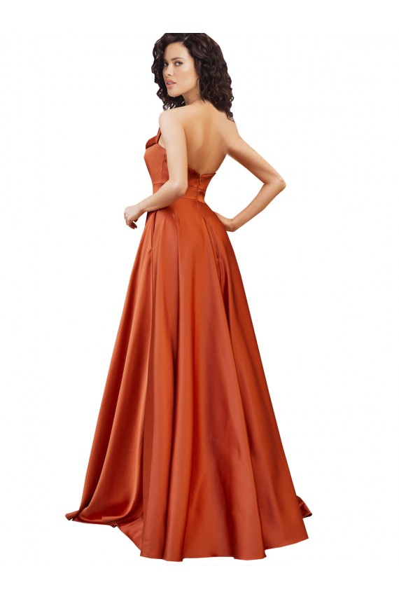 Shop Strapless Sweep Train Formal Silky Satin Bridesmaid Dress / Prom Dress with Pleats