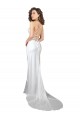 Shop Simple Lace Up Back Cowl Neck Long Sweep Train Silky Satin Beach Wedding Dress