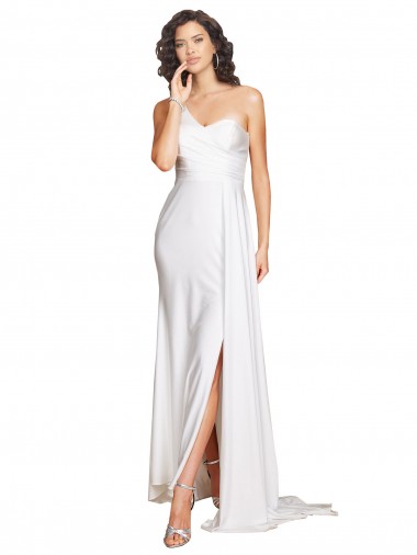 Shop One Shoulder Floor Length Silky Satin Wedding Dress with Side Slit