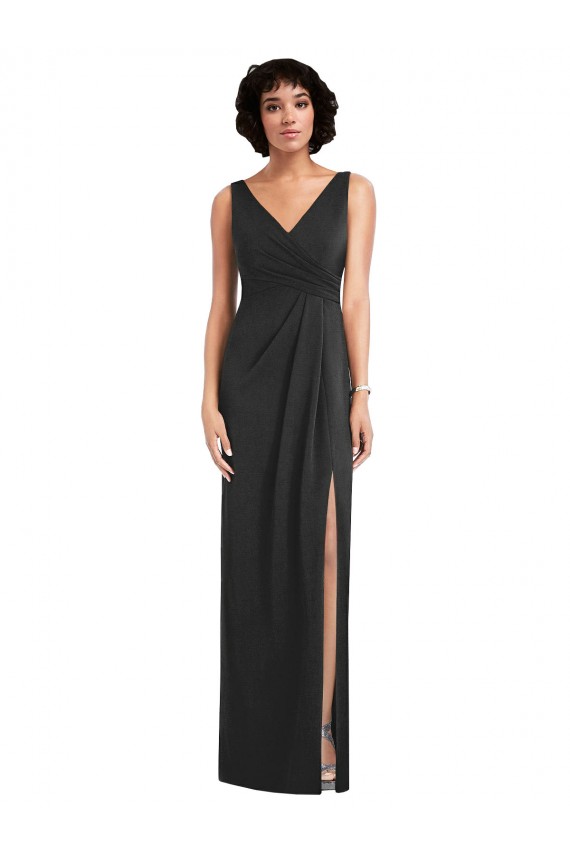 Shop Draped Wrap Formal Maxi Spandex Bridesmaid Dress / Prom Dress with Front Slit