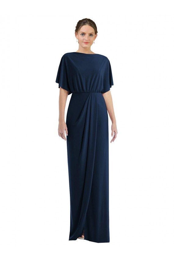 Shop Open Back Short Sleeves Draped Tulip Skirt Maxi Spandex Bridesmaid Dress / Prom Dress