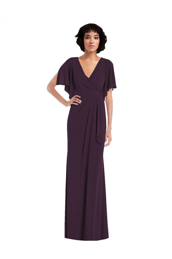 Shop Faux Wrap Split Sleeves Formal Maxi Spandex Bridesmaid Dress / Prom Dress with Cascade Skirt