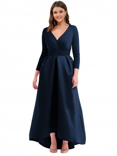 Shop Long Sleeves Wrapped Formal Spandex Bridesmaid Dress / Prom Dress with High Low Full Skirt and Pockets