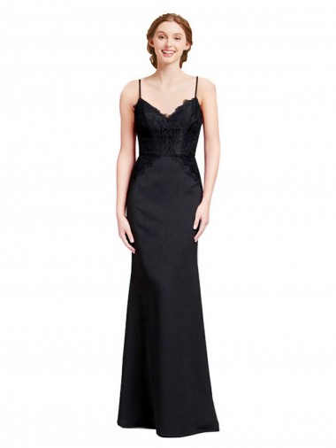 Shop Long Chiffon Bridesmaid Dress / Prom Dress with Lace Bodice and Curved V-Neckline