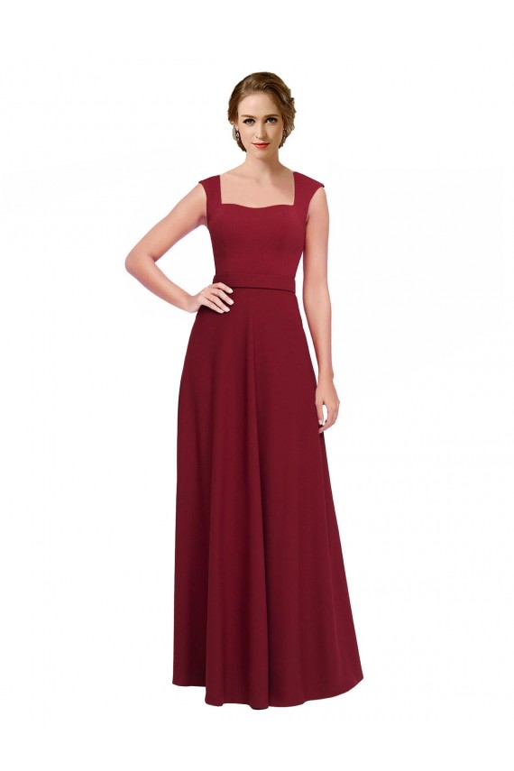 Shop Square Neck Subtle Cap Sleeeves Crepe Bridesmaid Dress / Prom Dress