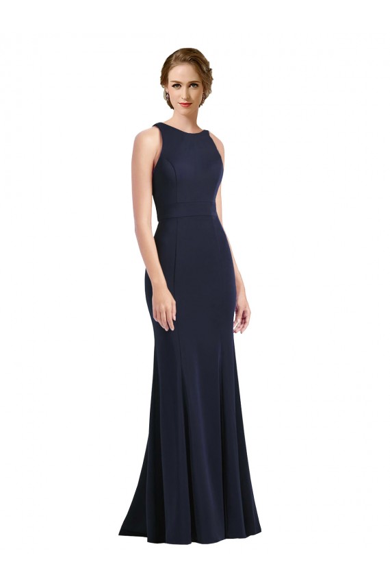 Shop High Neck Sheath Long Crepe Bridesmaid Dress / Prom Dress