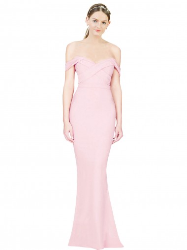 Shop Full Length Off the Shoulder Bridesmaid Dress / Prom Dress with Twist Front