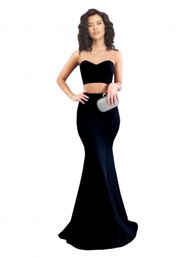 Shop Two Piece High Neck Formal Crepe Bridesmaid Dress / Prom Dress