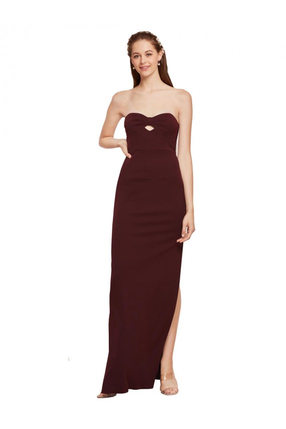 Shop Twisted Strapless Keyhole Long Formal Crepe Bridesmaid Dress / Prom Dress with Slit