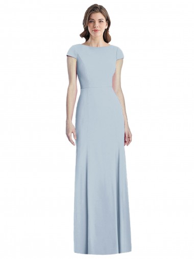 Shop Bateau Neck Cap Sleeves Open Back Trumpet Bridesmaid Dress / Prom Dress
