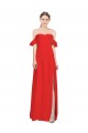 Shop Double Ruffle Flounce Sleeves Formal Crepe Bridesmaid Dress / Prom Dress with Slit
