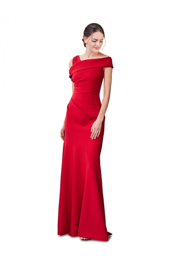 Shop Sleeveless Ruched Formal Crepe Mermaid Bridesmaid Dress / Prom Dress with Off The Shoulder Detail