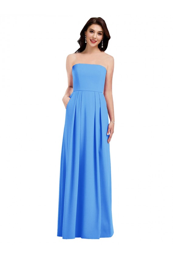 Shop Strapless Pleated Skirt Crepe Bridesmaid Dress / Prom Dress with Pockets