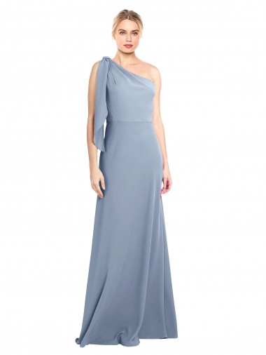 Shop Draped Flutter Sleeves One Shoulder Stretch Formal Crepe Bridesmaid Dress / Prom Dress