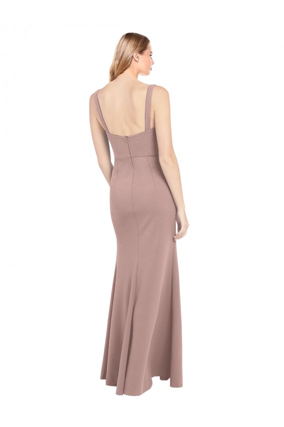 Shop Square Neck Fit and Flare Long Stretch Crepe Bridesmaid Dress / Prom Dress with Side Slit