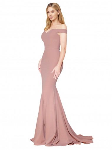 Shop Off the Shoulder Sweetheart Long Sweep Train Formal Crepe Bridesmaid Dress / Prom Dress