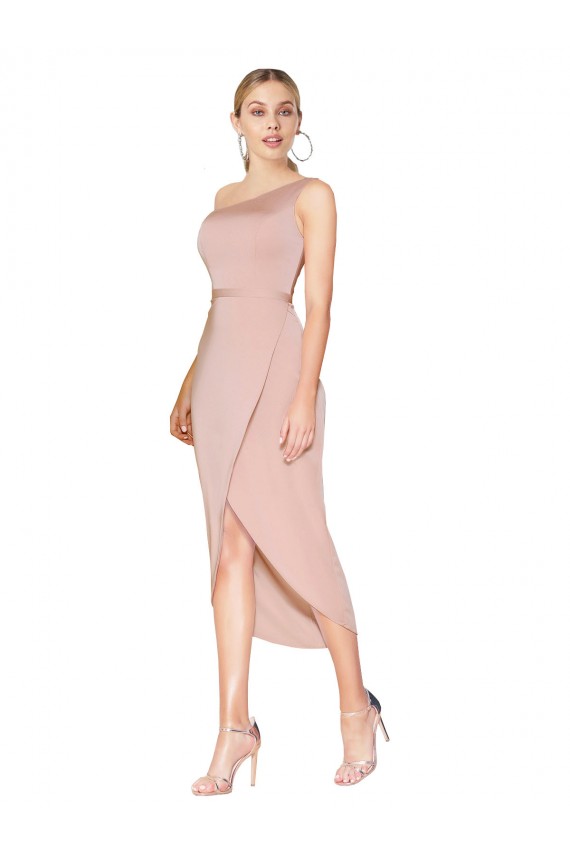 Shop Knee Length One Shoulder Formal Crepe Short Wrap Bridesmaid Dress / Prom Dress