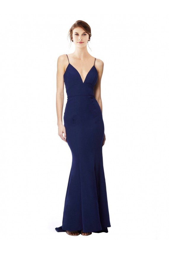 Shop Deep V-Neck Spaghetti Straps Mermaid Formal Crepe Bridesmaid Dress / Prom Dress