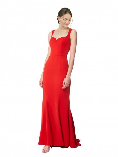 Shop Long Chapel Train Fishtail Maxi Formal Crepe Bridesmaid Dress / Prom Dress with Sweetheart Neckline