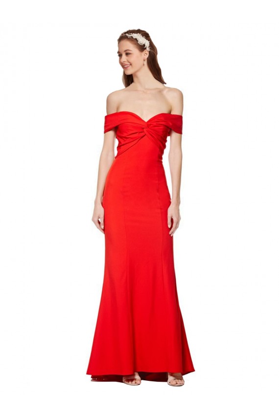 Shop Cross Front and Back Bardot Sleeveless Formal Crepe Maxi Bridesmaid Dress / Prom Dress
