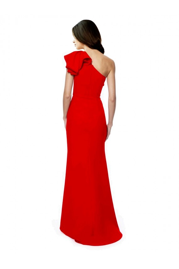 Shop High Neck Ruffle Frill One Shoulder Maxi Formal Crepe Bridesmaid Dress / Prom Dress