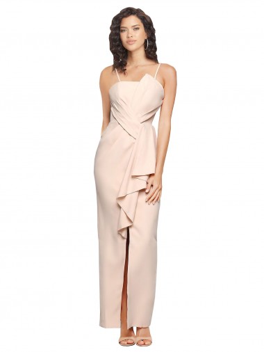 Shop Long Full Length Ruffles Strapless Low Back Crepe Bridesmaid Dress / Prom Dress with Straps
