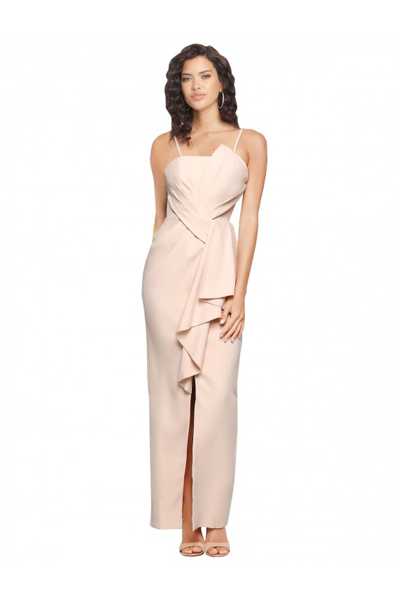 Shop Long Full Length Ruffles Strapless Low Back Crepe Bridesmaid Dress / Prom Dress with Straps