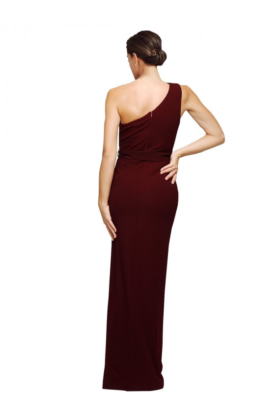 Shop One Shoulder Sheath Formal Crepe Bridesmaid Dress / Prom Dress with High Side Split