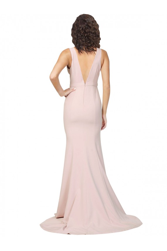 Shop Deep Plunging V-Neckline Full Length Formal Crepe Bridesmaid Dress / Prom Dress with Deep V-Backline