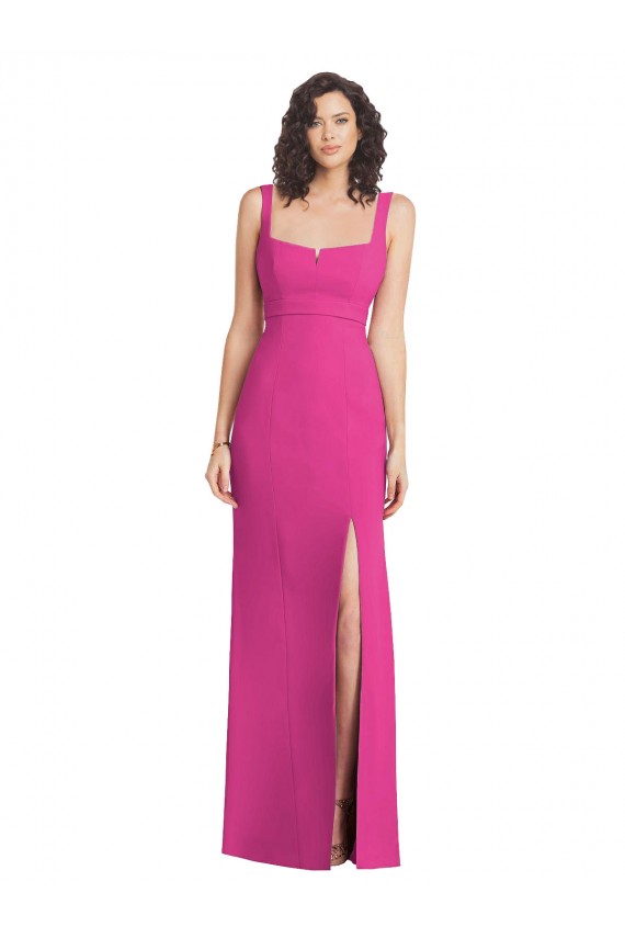 Shop Wide Strap Notch Empire Waist Bridesaid Dress with Front Slit