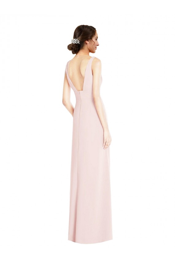 Shop Square Neck Low Back A-Line Bridesmaid Dress / Prom Dress with Front Slit and Pockets