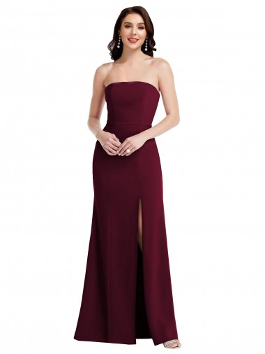 Shop Strapless Crepe Maxi Bridesmaid Dress / Prom Dress with Front Slit