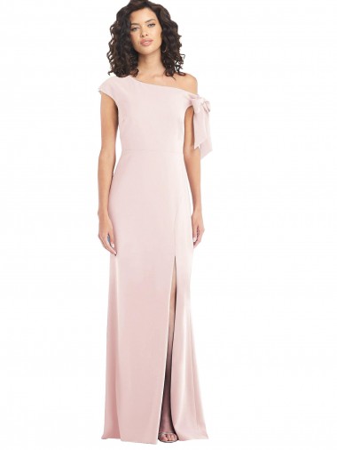 Shop Off the Shoulder Tie Detail Trumpet Formal Crepe Bridesmaid Dress / Prom Dress with Front Slit