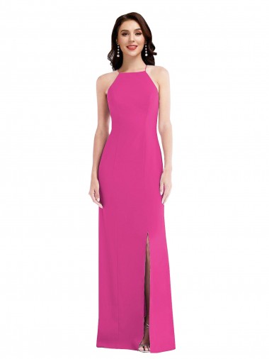 Shop Open Back High Neck Halter Trumpet Formal Crepe Bridesmaid Dress / Prom Dress