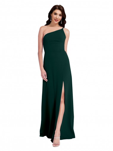 Shop A-Line Slim One Shoulder Formal Crepe Bridesmaid Dress / Prom Dress with Asymmetrical Straps and Side Slit