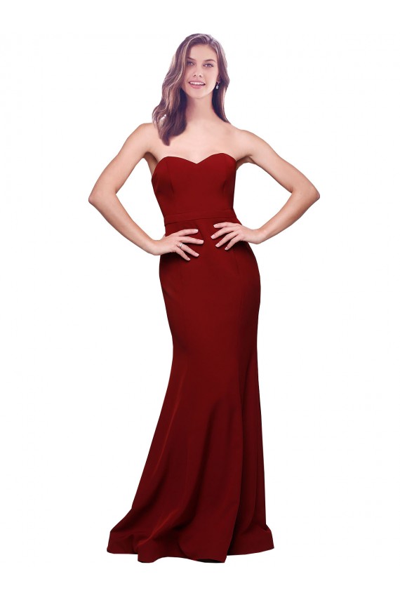 Shop Long Full Length Sweetheart Slim Formal Crepe Bridesmaid Dress / Prom Dress with Strapless Bodice