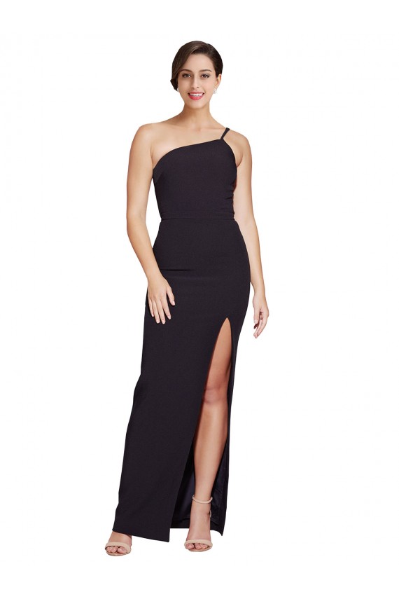 Shop Long Floor Length Formal Crepe Bridesmaid Dress / Prom Dress with Side Split and One Strap