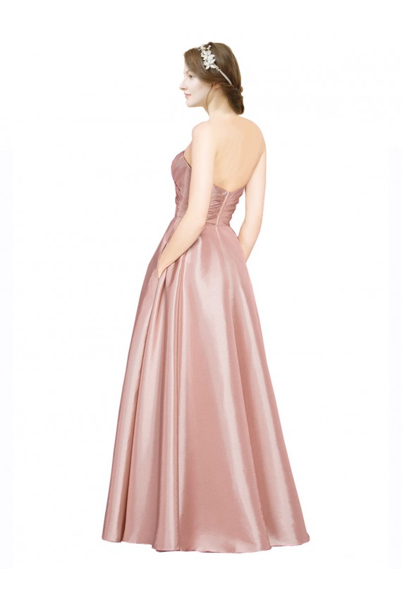 Shop Long Plated Strapless Sweetheat Formal Stretch Satin Bridesmaid Dress / Prom Dress