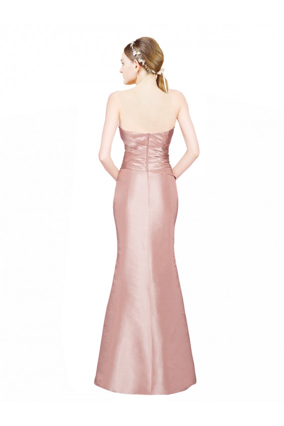Shop Long Strapless Formal Stretch Satin Bridesmaid Dress / Prom Dress with Pleats and Low Back