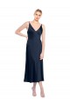 Shop V-Neck Midi Length Short Cocktail Formal Stretch Satin Bridesmaid Dress / Prom Dress V-Back