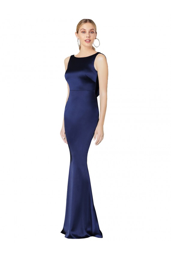 Shop Sheath High Neck Formal Stretch Satin Bridesmaid Dress / Prom Dress Low Back