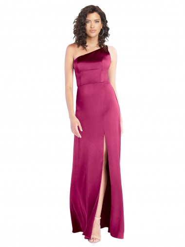 Shop Sleek One Shoulder A-Line Long Formal Stretch Satin Bridesmaid Dress / Prom Dress with Spaghetti Straps Back