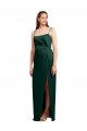 Shop Sleek Straight Neckline Long Wrap Formal Stretch Satin Bridesmaid Dress / Prom Dress with Angled Pleats