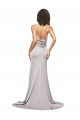 Shop High Neck Low Back Long Full Length Formal Stretch Satin Bridesmaid Dress / Prom Dress