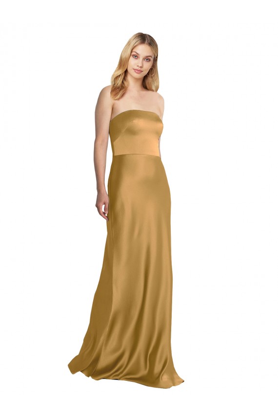 Shop Sleek Strapless Long A-Line Formal Stretch Satin Bridesmaid Dress / Prom Dress